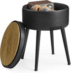 VASAGLE Taburet cu spatiu de depozitare, tapitat PU, cu 2 fete, diametru 32 cm, negru