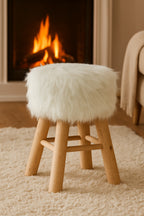 Taburet Atmosphera Oslo cu efect de blana, 42 cm, alb