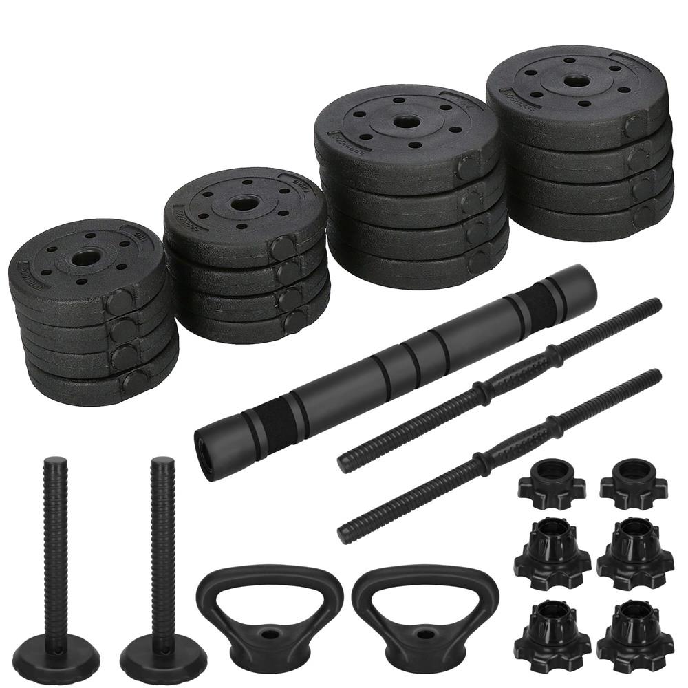 Set de greutati multifunctionale transformabil in gantere, kettlebell, haltera, total 29 kg