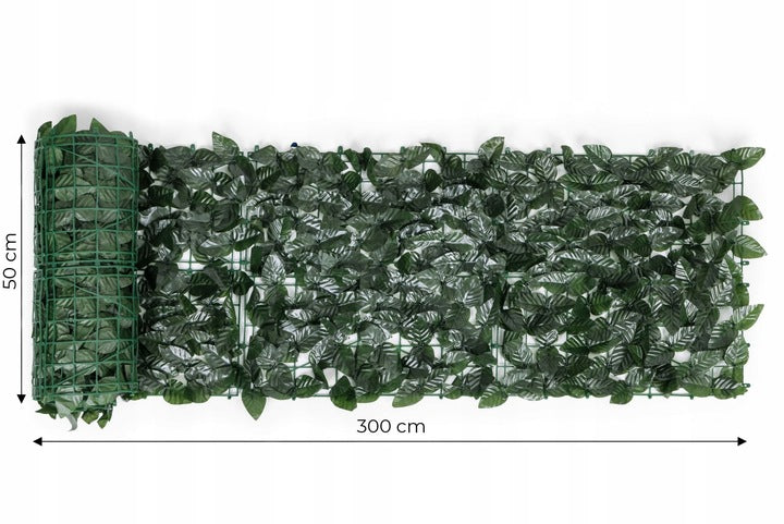 Gard artificial decorativ 50x300 cm, frunze ornamentale, protectie UV si intemperii, plastic PVC, verde inchis