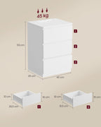 VASAGLE Noptiera cu 3 sertare, din PAL, cu 2 prize si 2 porturi USB, 40x35x59 cm, alb