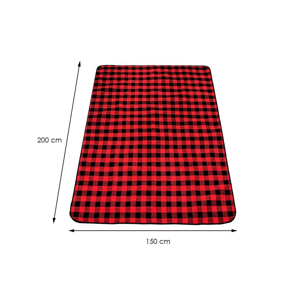 Patura pentru picnic sau plaja, cu folie izolatoare si maner, 150x200cm, rosu negru