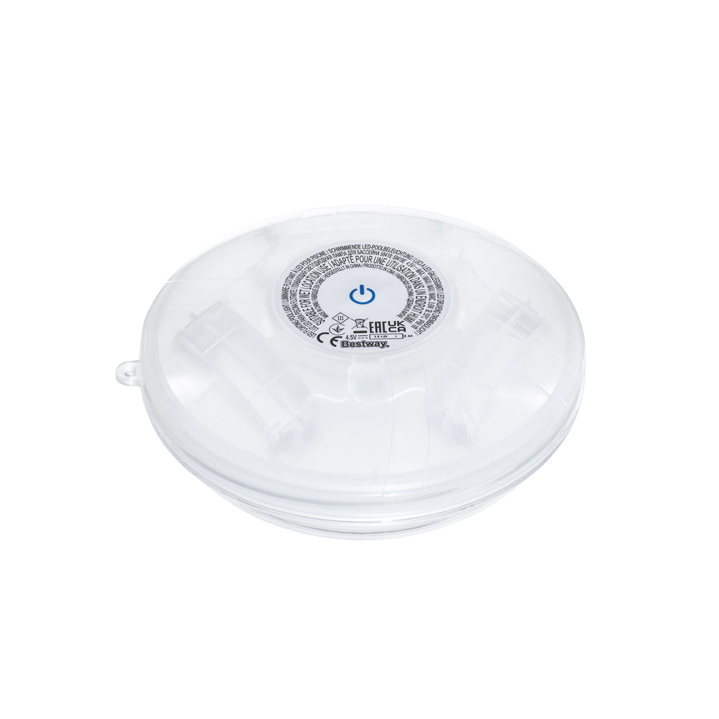 Lampa plutitoare cu LED pentru piscina Bestway FloatBright, 4 culori, 7 moduri, functionare cu 3 baterii AA