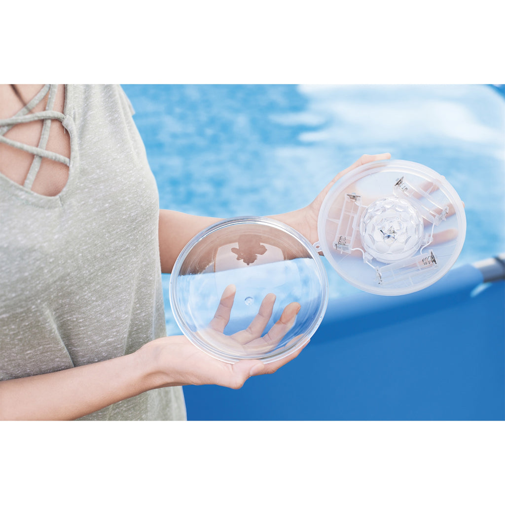 Lampa plutitoare cu LED pentru piscina Bestway FloatBright, 4 culori, 7 moduri, functionare cu 3 baterii AA