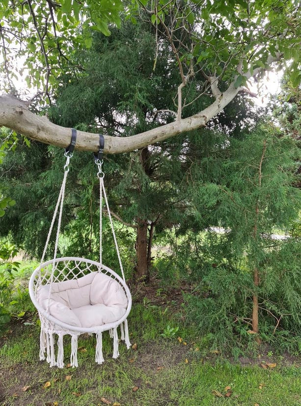 Scaun rotund tip leagan suspendat cu perna Confort Plus, casa sau gradina, bej