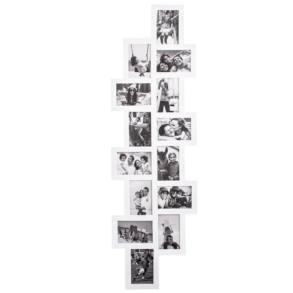Rama foto de perete, colaj de 14 fotografii, 36x118cm, alb