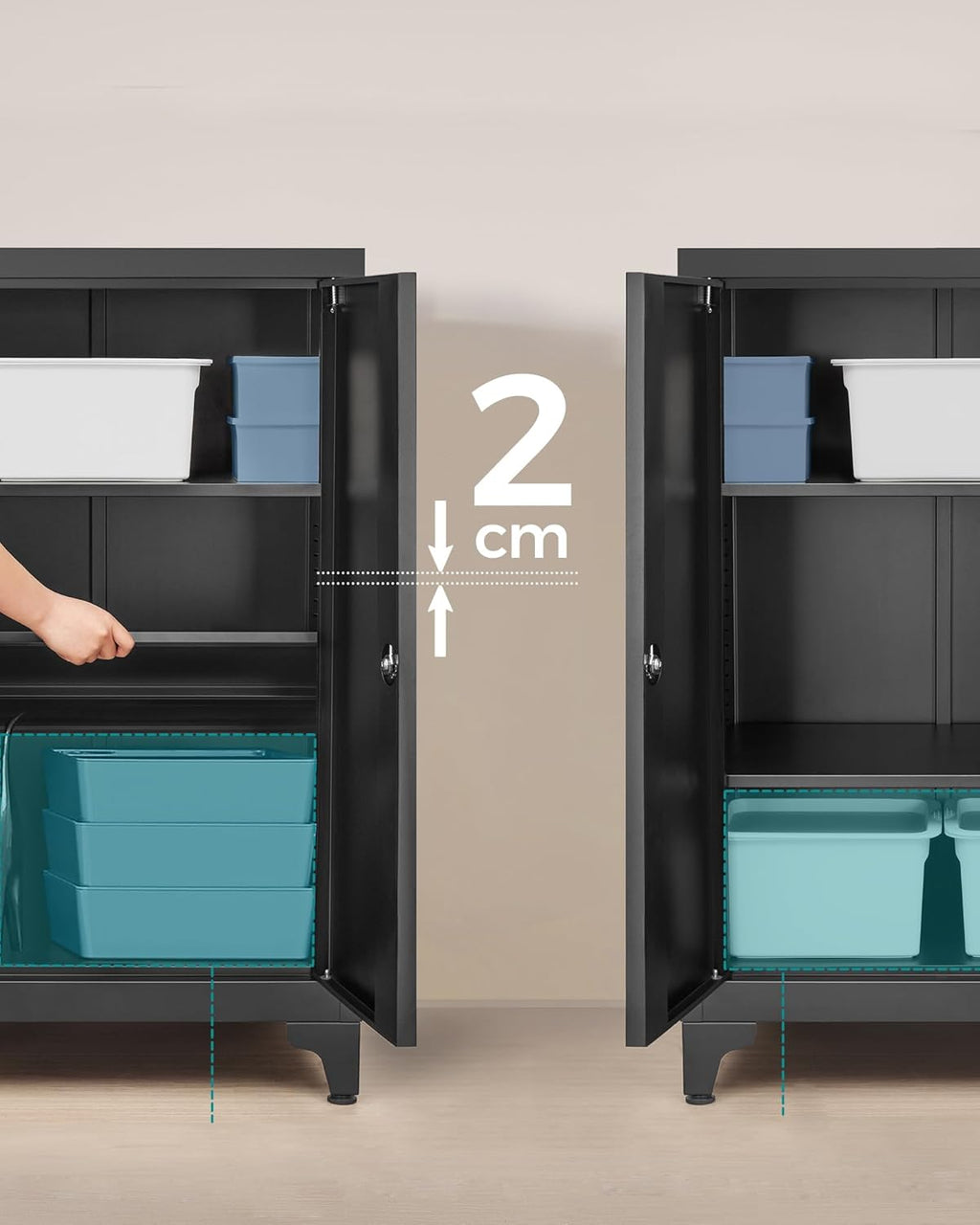 SONGMICS Dulap de birou multifunctional, din otel, 2 usi cu incuietoare, 40x60x90 cm, negru