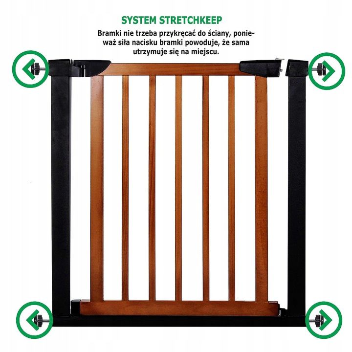 Poarta de siguranta Safety Gate pentru scari, ajustabila 111-117 cm, din otel si lemn, negru maro