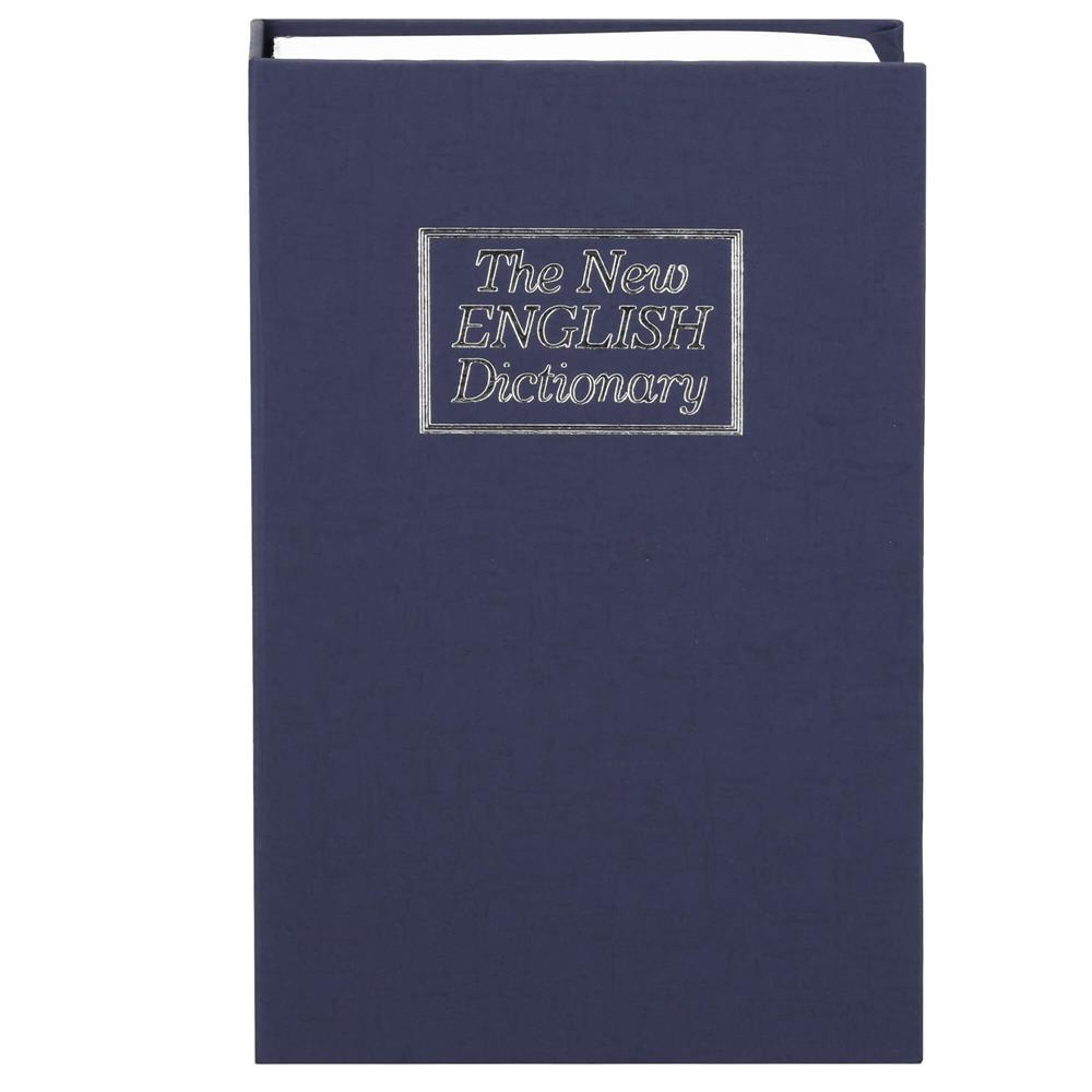 Caseta de valori, cutie metalica cu cheie, portabila, tip carte, Dictionar, albastru, 18x11.5x5.5 cm