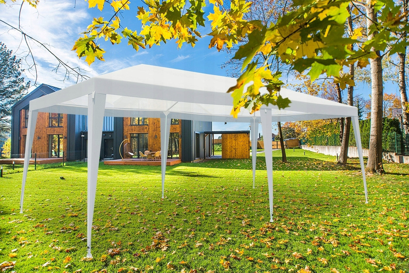 Cort pavilion de gradina, 600x300 cm, impermeabil cu rezistenta UV, alb