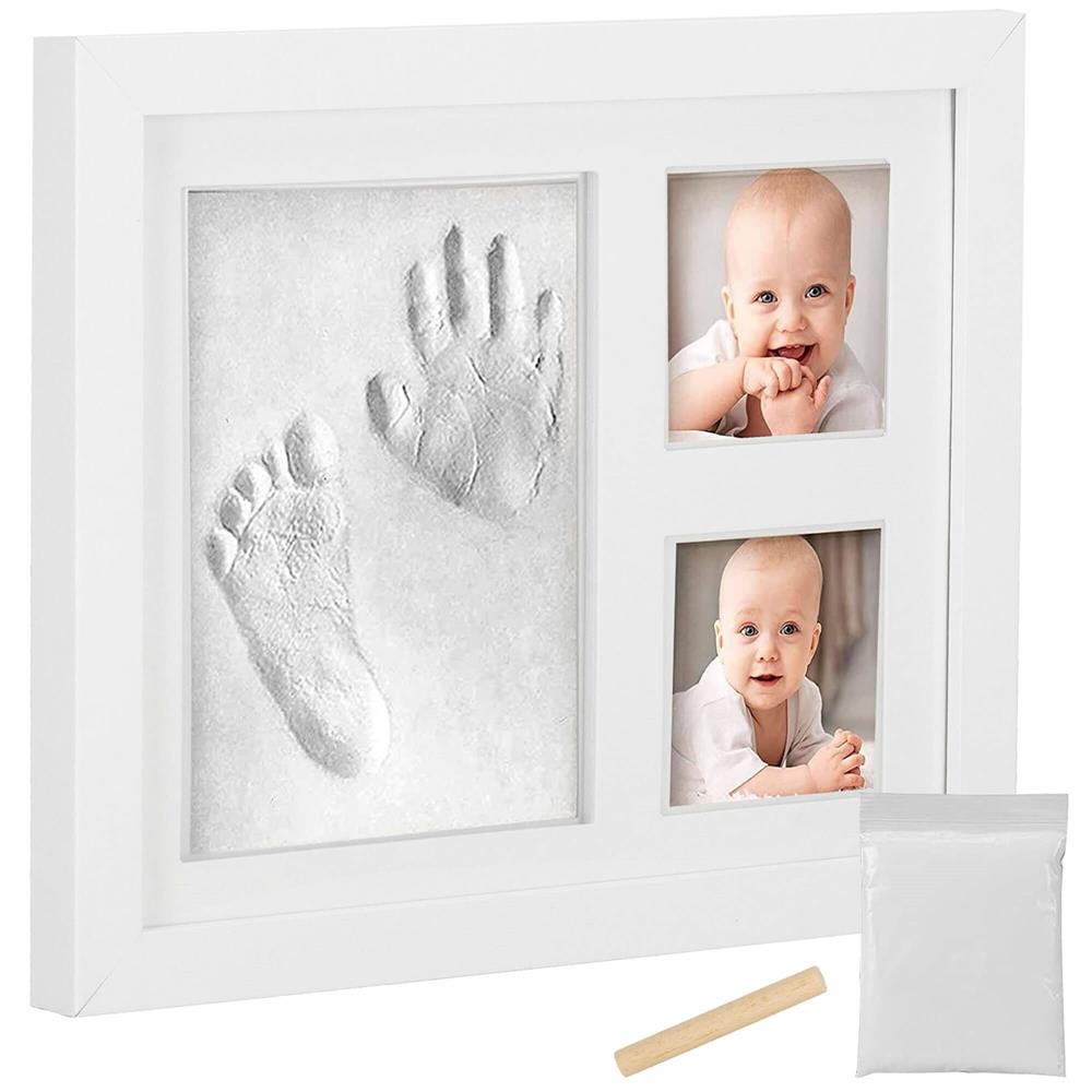 Kit amprenta mulaj manuta sau piciorus bebe si rama foto, 23x28cm, cu cutie de cadou, cadrul alb