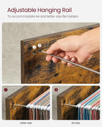 VASAGLE Dulap mobil tip rollbox pentru birouri, sertar cu sina suport dosare, stil industrial, 40x80x66 cm, maro rustic