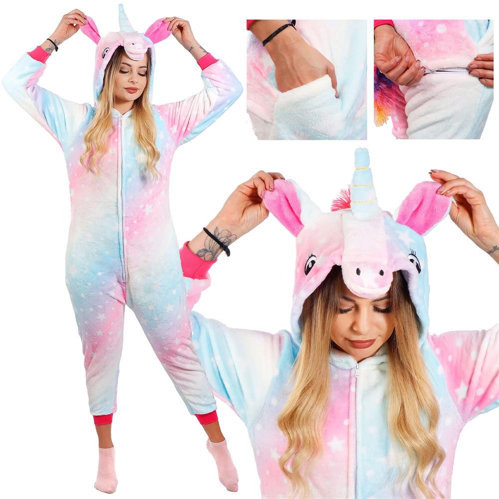 Pijama tip salopeta pentru dama, model unicorn, marime S