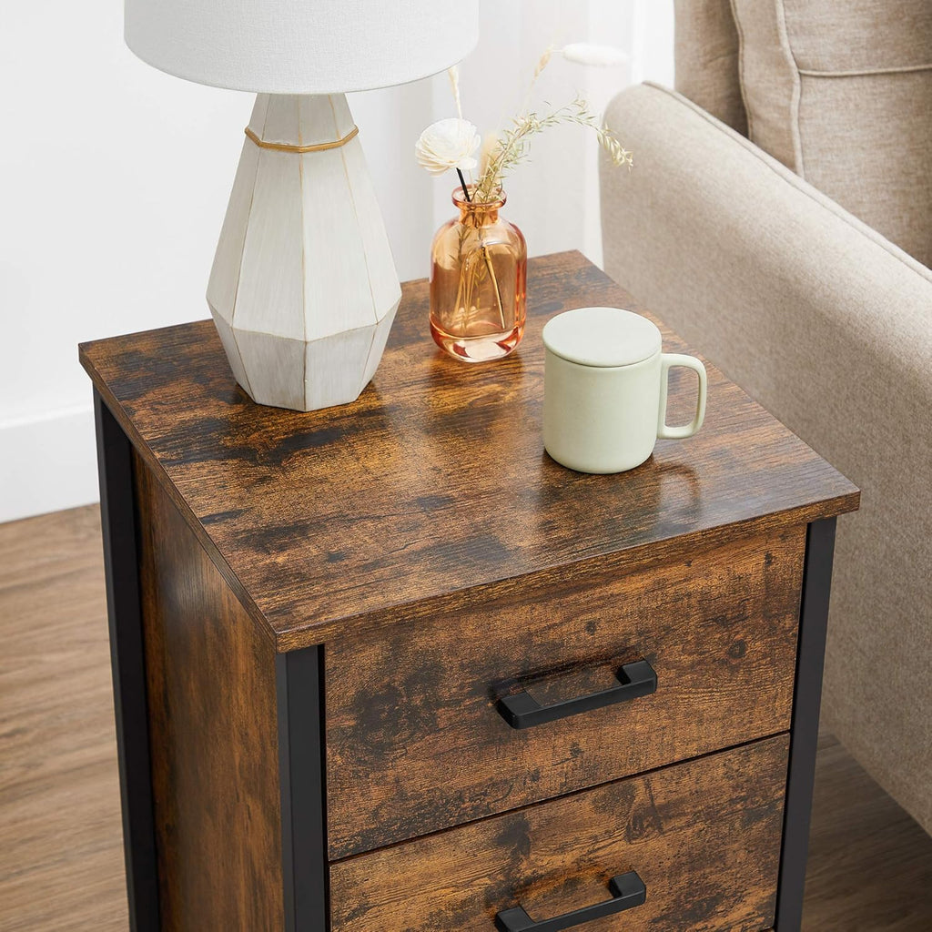 VASAGLE Noptiera cu 3 sertare pentru dormitor, design industrial, 40x40x60cm, maro rustic
