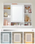 VASAGLE Masa de toaleta cu oglinda, iluminare LED reglabila, 2 sertare, 90x40x145cm, alb