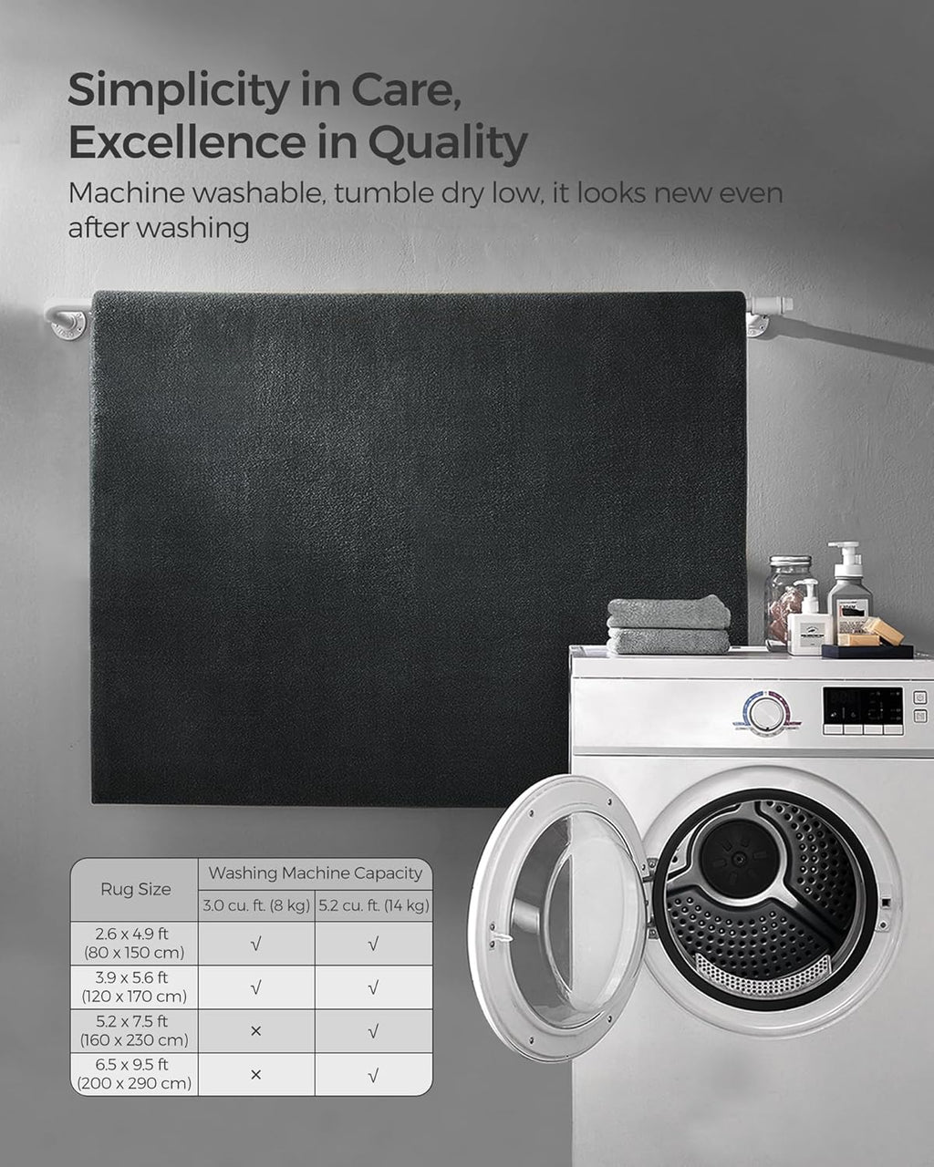 SONGMICS Covor decorativ antiderapant, lavabil la masina, 160×230 cm, gri carbune
