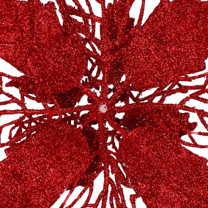 Set 10 ornamente pentru bradul de Craciun, stea Poinsettia, 16cm, visiniu