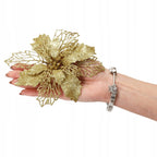 Set 10 ornamente pentru bradul de Craciun, stea Poinsettia, 16cm, galben auriu