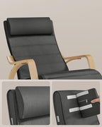 SONGMICS Scaun balansoar din lemn, suport picioare reglabil, maxim 150kg, 67x122x84 cm, gri inchis