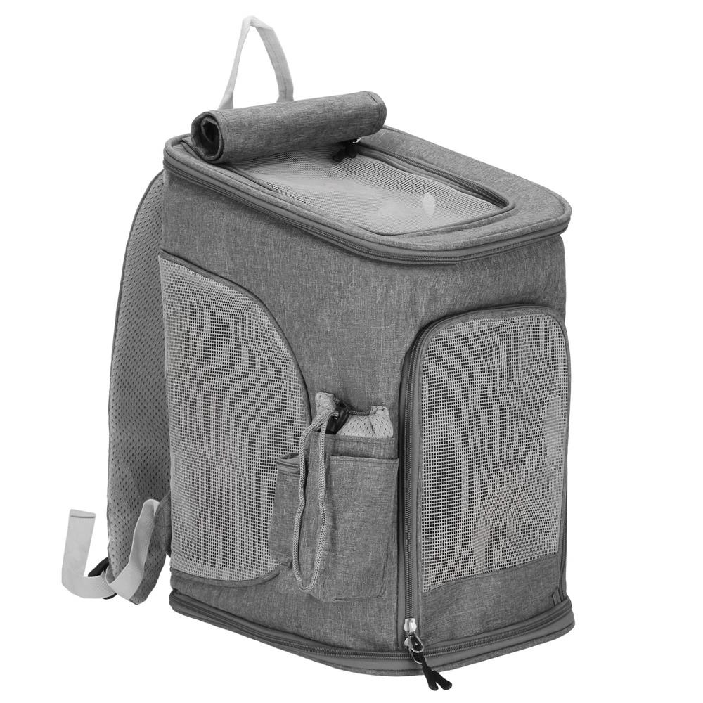 Rucsac transport animale talie mica-medie, maxim 12 kg, buzunare laterale, 39x28x27 cm, gri