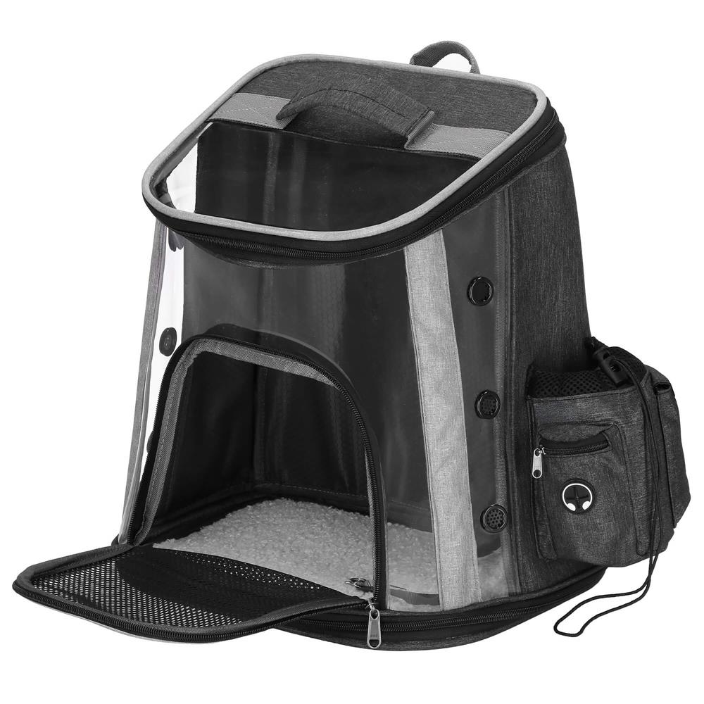 Rucsac transport animale talie mica-medie, maxim 15 kg, buzunare laterale, 38x34x26 cm, negru