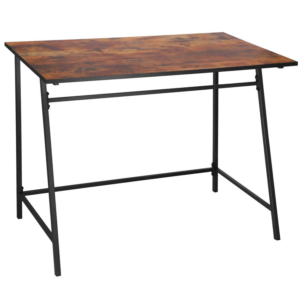 Birou tip masa laterala, cu cadru din otel, 50x100x76 cm, industrial, maro