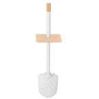 Perie WC cu rezervor detasabil si capac, din metal si bambus, 40 cm, alb