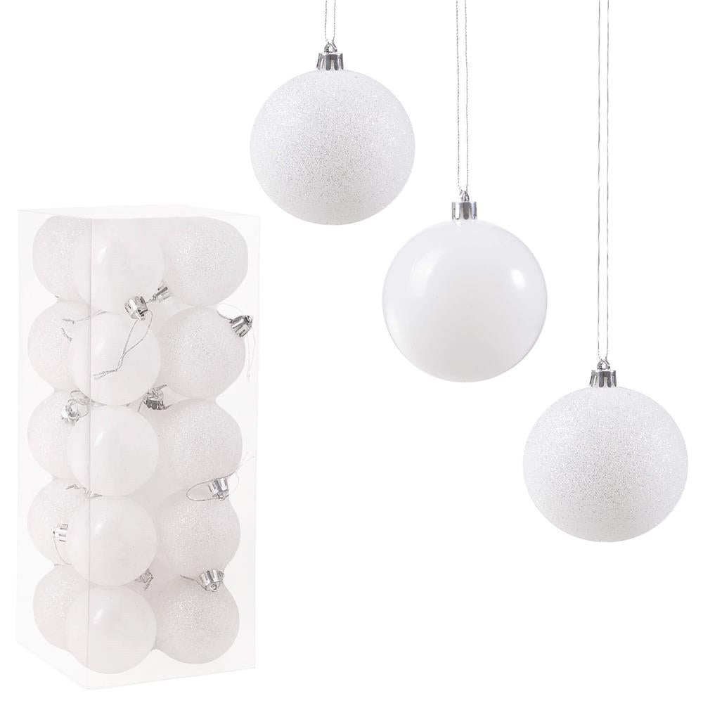 Set globuri de Craciun, 20 bucati, 8cm, alb perlat