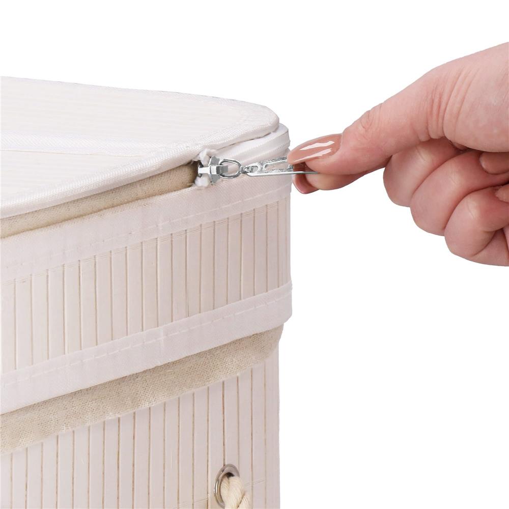 Cos de rufe din bambus cu capac, 2 compartimente, sac detasabil, volum 100L, 54x35x60cm, alb