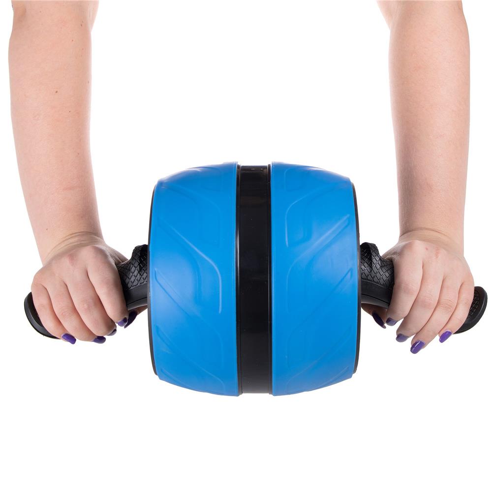 Aparat fitness tip roata pentru abdomene cu covor din spuma, albastru negru
