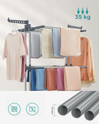 SONGMICS Uscator vertical pentru rufe, mobil si pliabil, cu doua umerase, 64x126x172 cm, sarcina 35kg