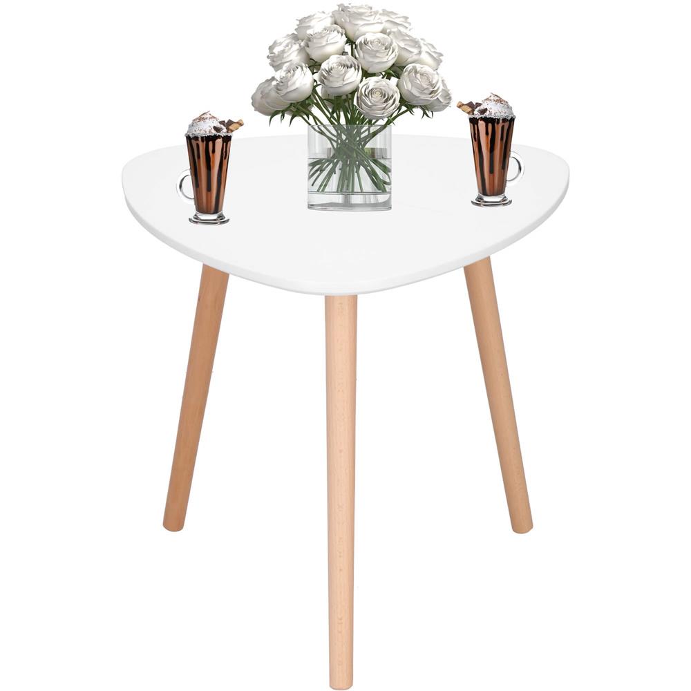 Masa de cafea, ovala, diametru 50 cm, inaltime 48 cm, Blat MDF, Picioare lemn, Alb