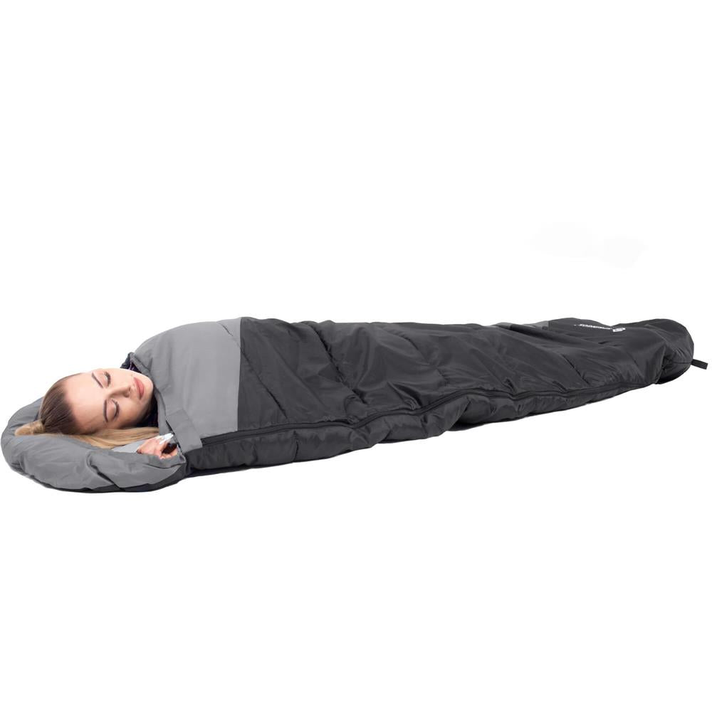 Sac de dormit tip mumie, cu geanta de transport, 210x80cm, 0-10grade, culoare negru gri