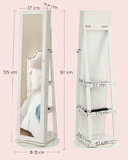 SONGMICS Oglinda de podea cu suport rotativ la 360°, cu spatiu de depozitare, 55x55x161cm, alb cenusiu