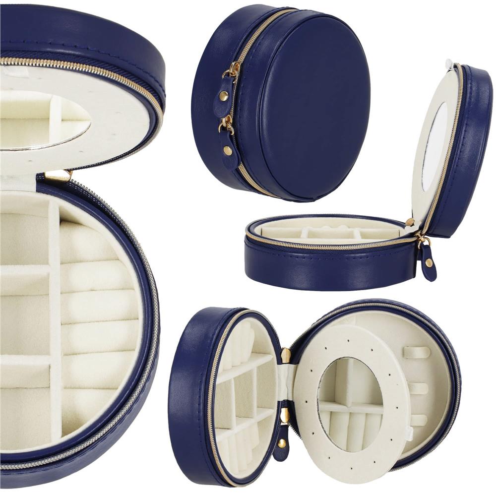 (DL) Cutie depozitare si organizare bijuterii, MDF, piele ecologica, 11 x 5cm, albastru marin