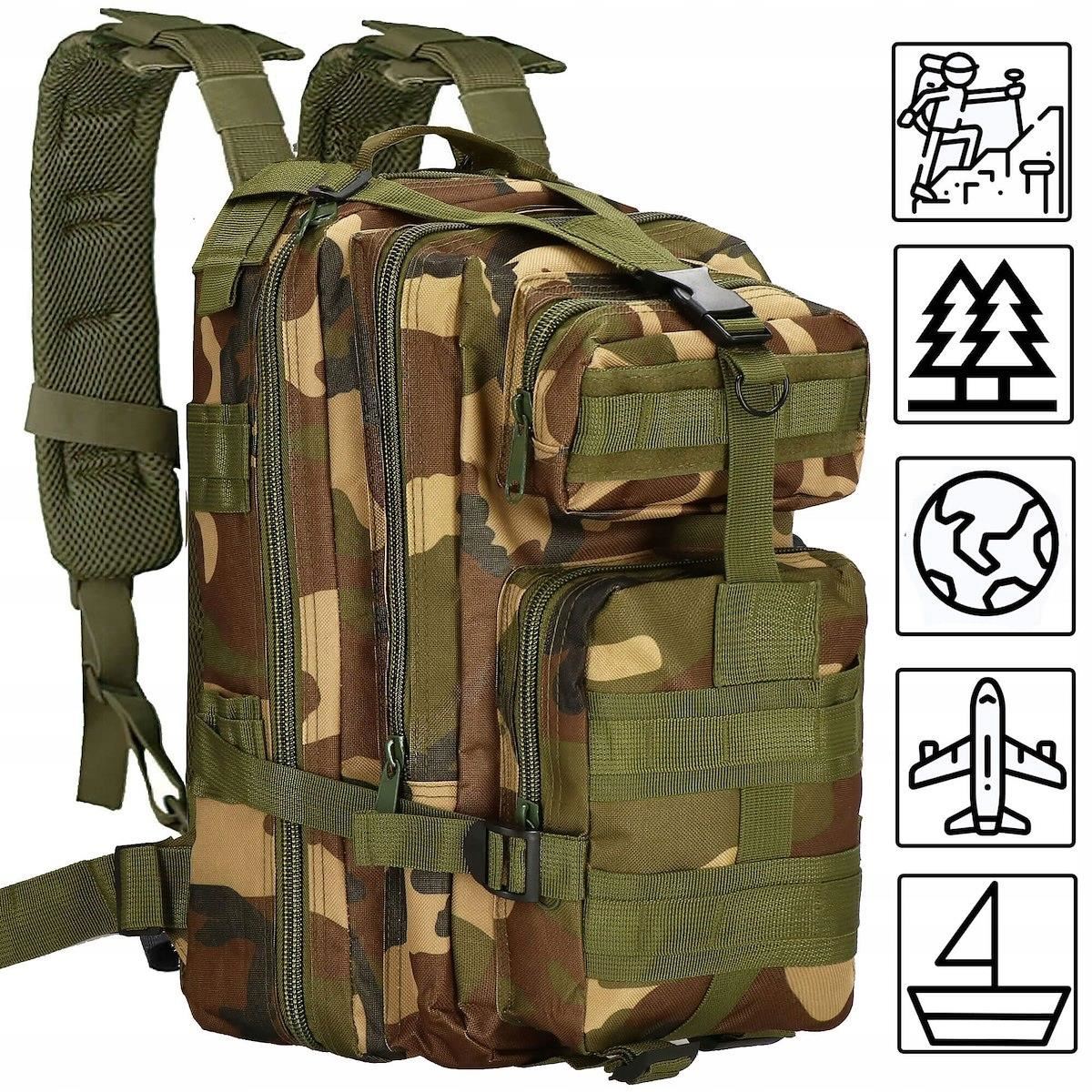 Rucsac militar pentru drumetie, impermeabil, ultra usor, 4 compartimente, culoare camo