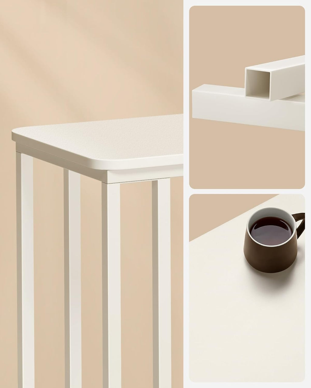 VASAGLE Masuta de cafea, cu cadru de otel si roti, stil industrial, 35x50x60 cm, crem