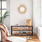 VASAGLE Raft pentru pantofi cu 2 polite, 100x30x45cm, otel, stil industrial, maro rustic si negru