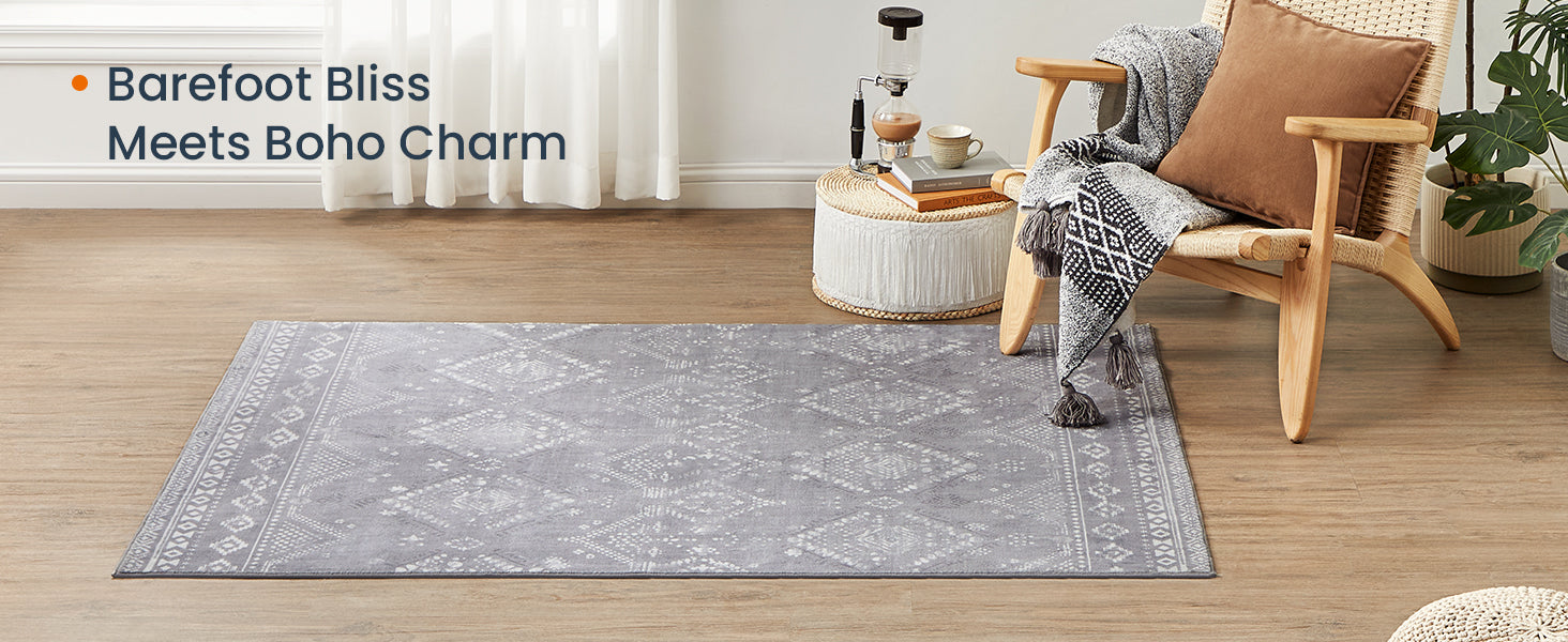 SONGMICS Covor decorativ antiderapant, stil boho, lavabil la masina, 120×170 cm, gri