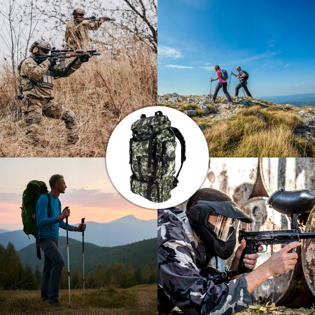 Rucsac militar pentru drumetie, 6 compartimente, 70litri, 65x18x35cm, verde