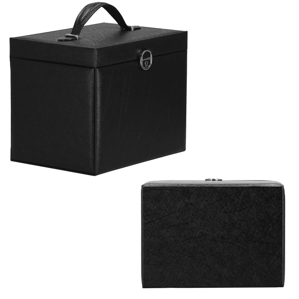 Cutie depozitare si organizare bijuterii, piele ecologica + velur, 26 x 21,5 x 19 cm, negru