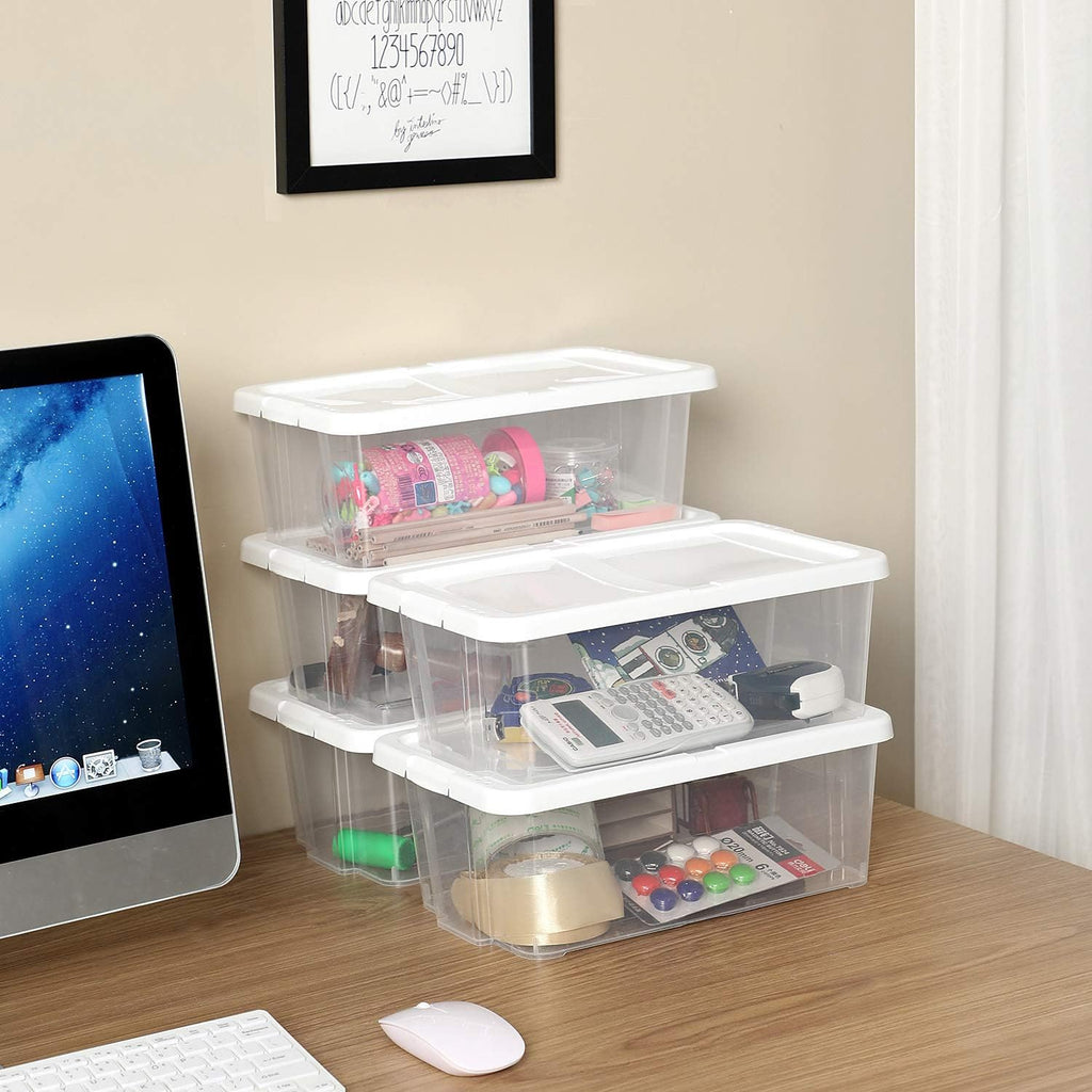 SONGMICS Set 12 cutii de depozitare pantofi, stivuibile, cu capac din plastic, pentru pantofi pana la marimea 41