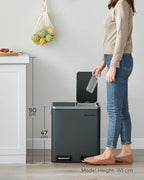 SONGMICS Cos de gunoi din inox cu 2 compartimente colectare selectiva, cu galeti interioare, 2x15litri, gri