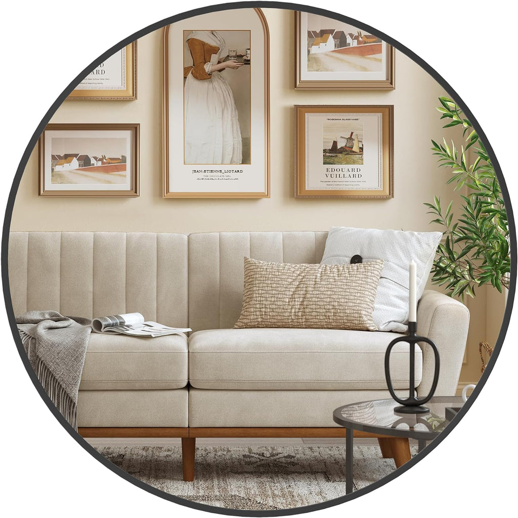 Oglinda de perete SONGMICS, oglinda rotunda, oglinda de baie, diametru 61 cm, cadru metalic, pentru sufragerie, dormitor, baie, hol, negru