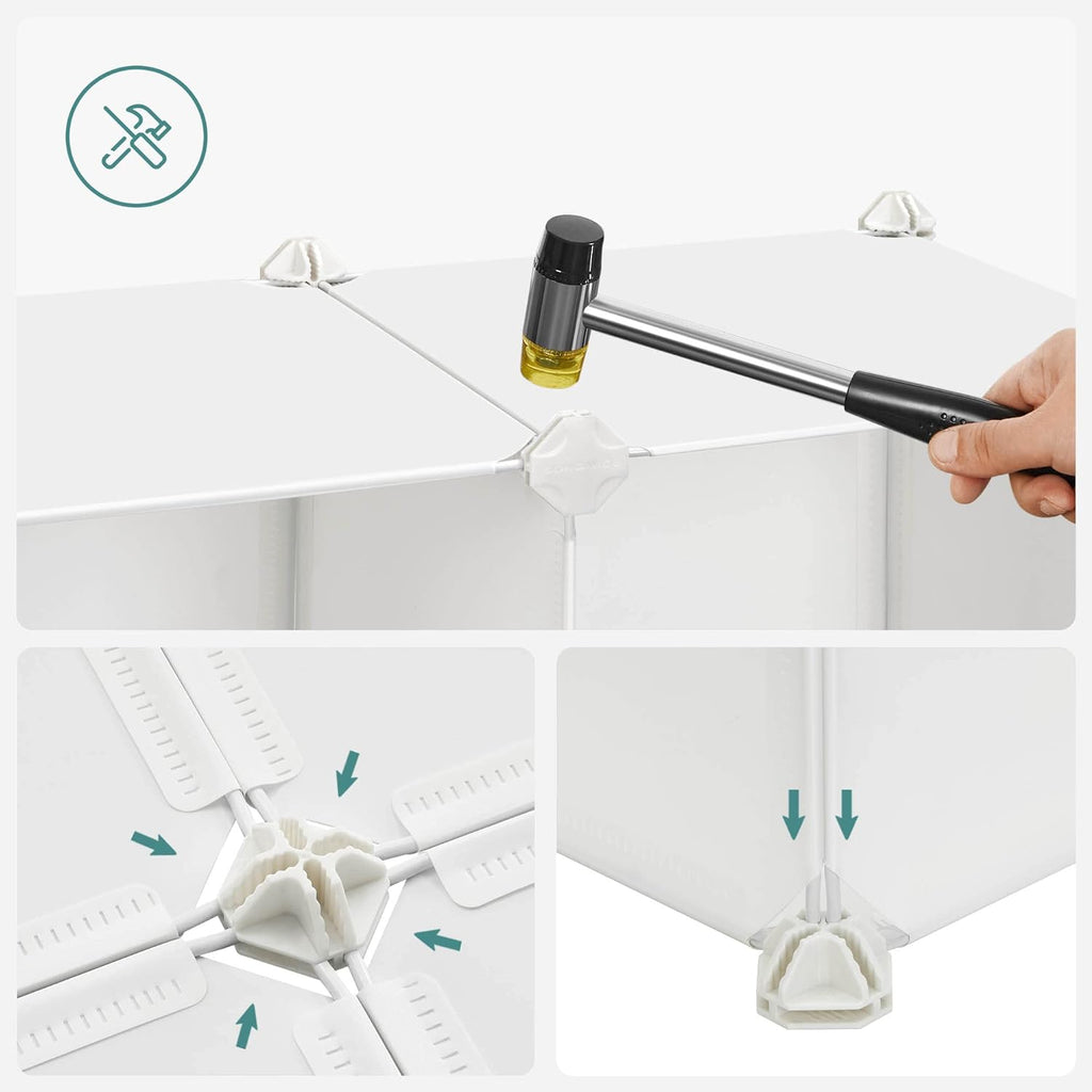 SONGMICS Dulap modular de depozitare jucarii, 16 cuburi cu usi, 123x31x123cm, alb