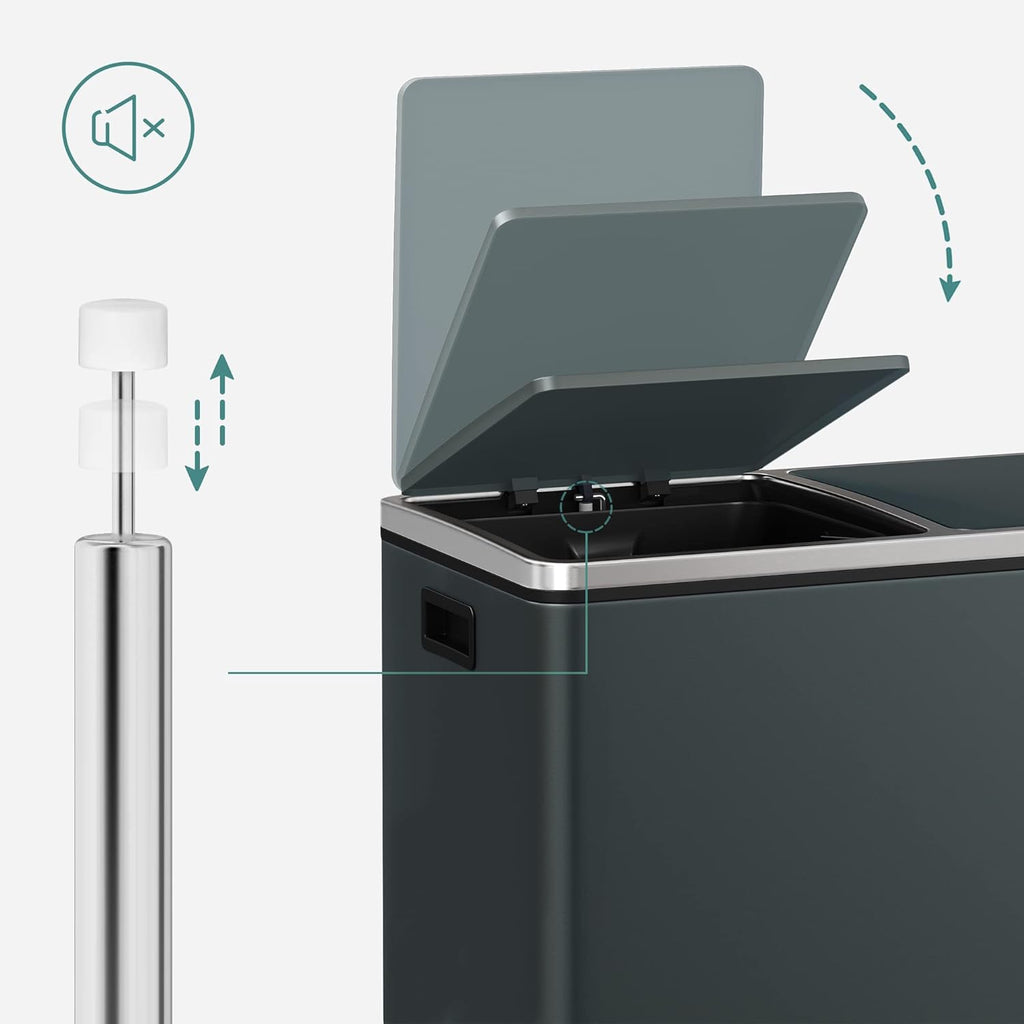 SONGMICS Cos de gunoi din inox cu 2 compartimente colectare selectiva, cu galeti interioare, 2x30litri, gri inchis