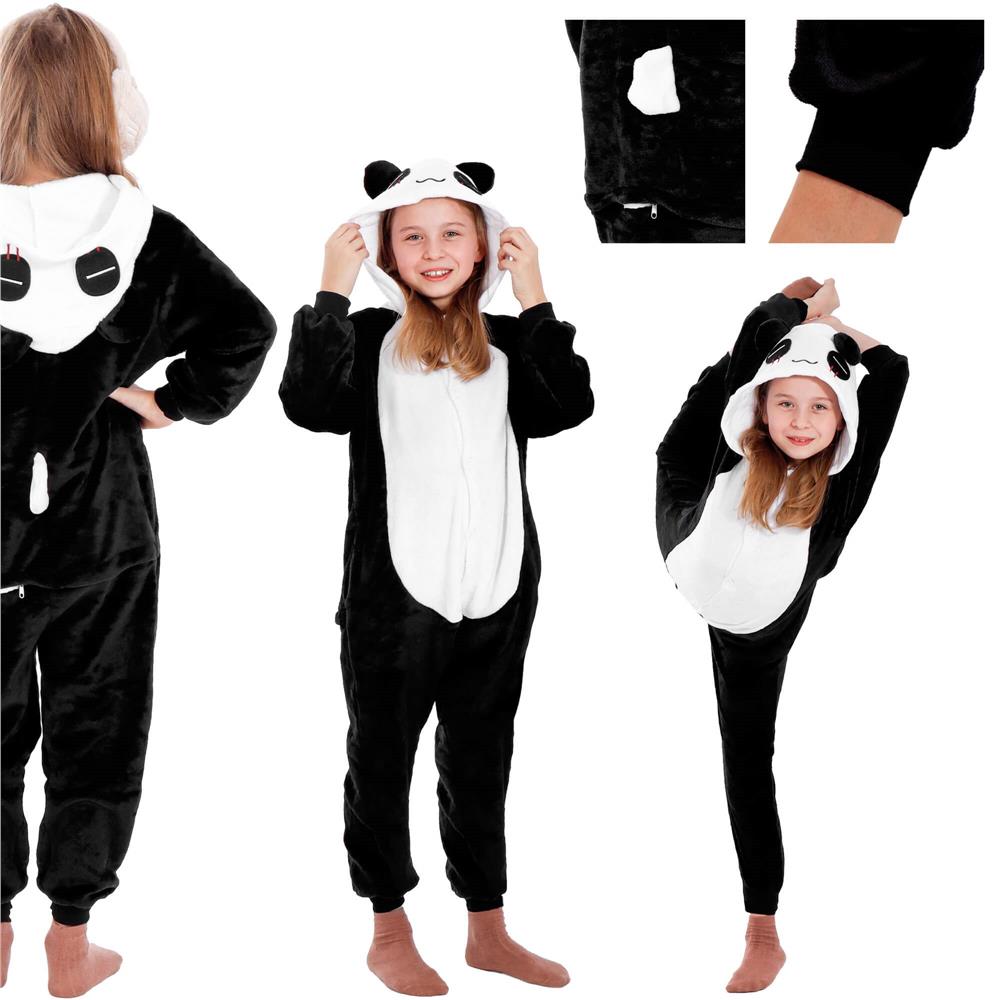 Pijama tip salopeta pentru copii, model panda, marime 125-140cm