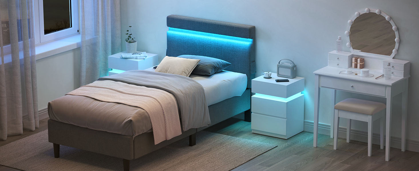 VASAGLE Noptiera din MDF cu iluminare LED, culori si intensitate reglabile, 35x40x55cm, alb