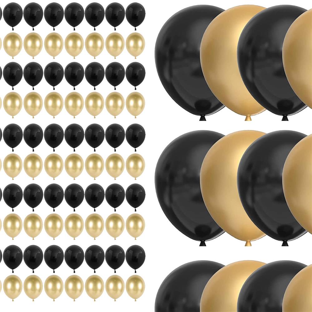 Set 100 baloane pentru petrecere, 40cm, negru auriu