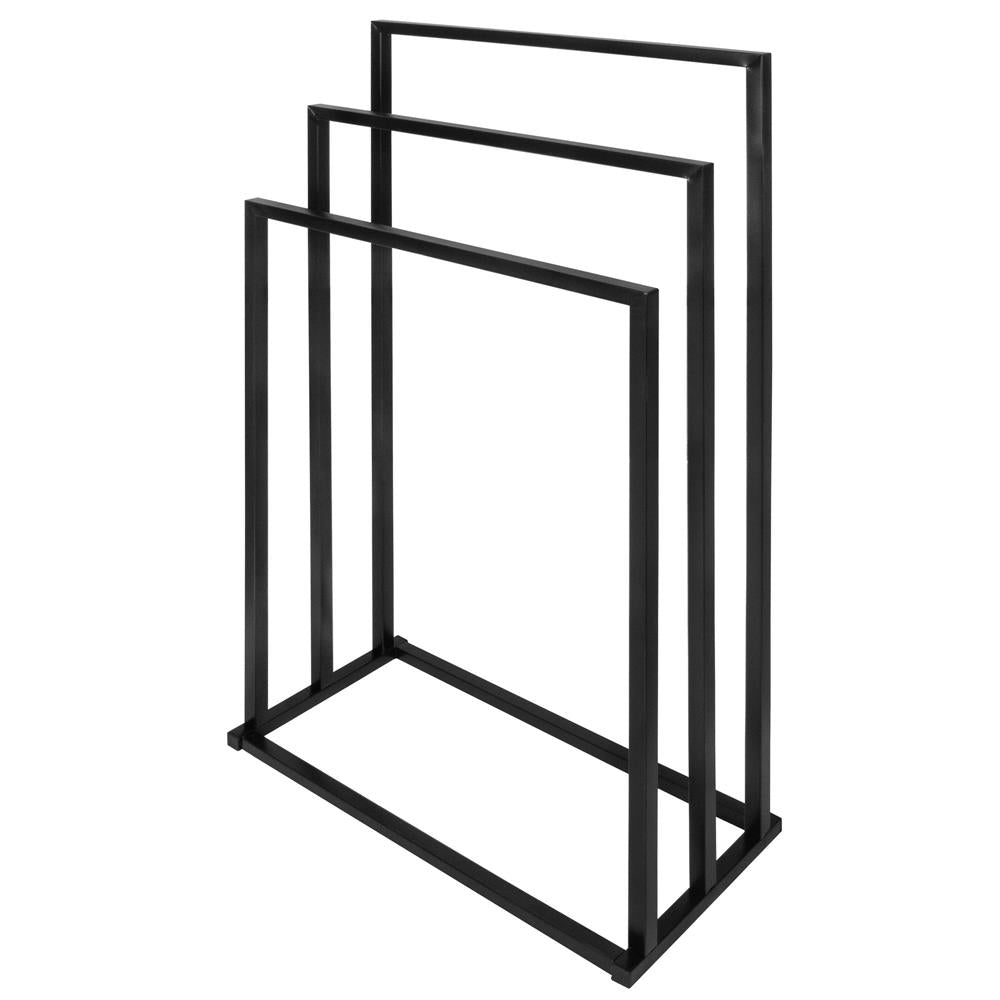 Suport metalic de baie pentru prosoape, cu 3 standuri, 84 cm, negru